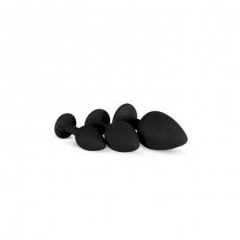 Pack 3 Butt Plug with Crystal Silicone Black