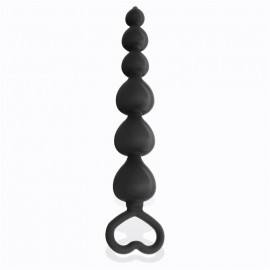 Clyde Beaded Butt Plug with Easy Pull Ring Silicone Black