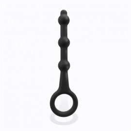 Elmer Beaded Butt Plug with Easy Pull Ring Silicone Black