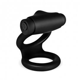 Denver Double Cockring with Vibrating Bullet USB Silicone Black