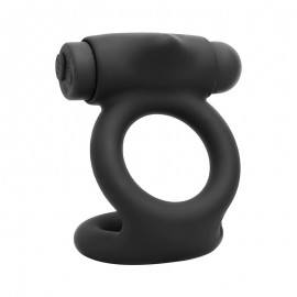 Denver Double Cockring with Vibrating Bullet USB Silicone Black
