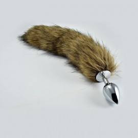 Metal Butt Plug with Brown Fox Tail Size L