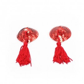 Heart Sequin Nipple Cover with Tassel Red