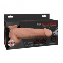 Elastic Strap On with 9 Hollow Dildo Squirting Function Flesh