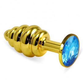 Spiral Butt Plug Rosebud with Blue Jewel