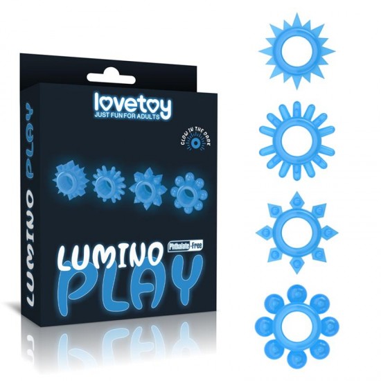 Lumino Play Set 4 Penis Ring Blue Light